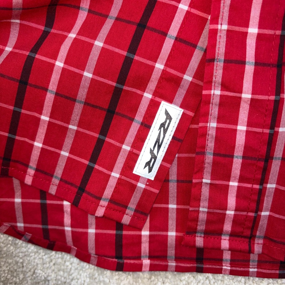 Polaris RZR Button Shirt Men Large Red Plaid Ensenada Peninsula Run Long‎ Slv - Picture 6 of 9